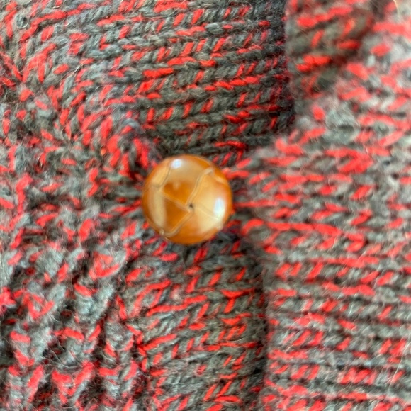 Vintage Woolrich Shawl Collar Waffle Knit Pullover Sweater Red Wooden Button L - Picture 4 of 11